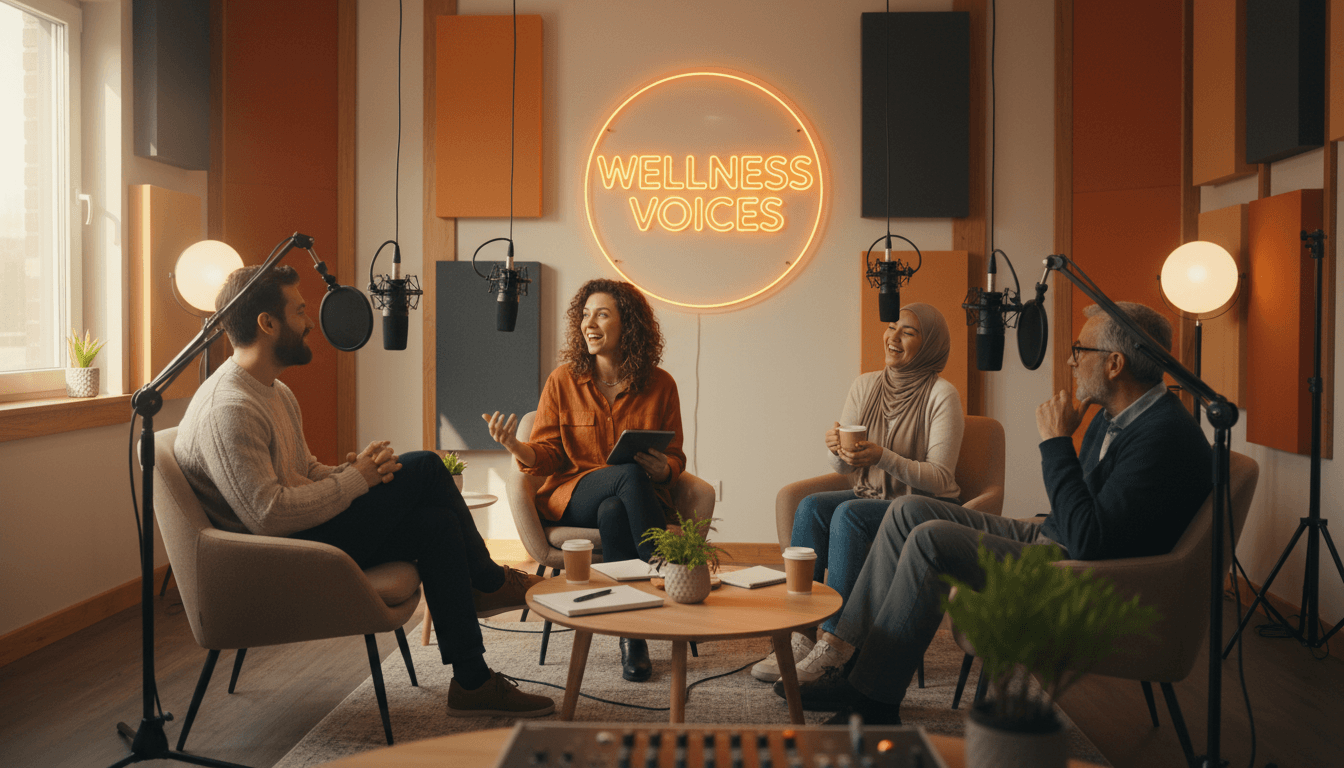 Warm inviting podcast studio